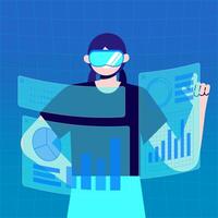 Virtual Reality Work Character Illustration Tech Worker Using VR Headset Office Futuristic vector