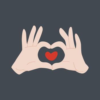 hands forming a heart shape with a red heart in the center vector