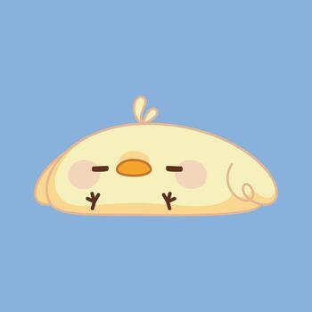 lazy and lying down chick on a blue background vector