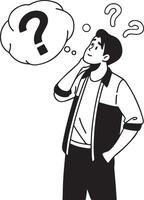 Confused Young Man Thinking with Question Marks vector