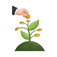 Illustration of Hand Adding Coins to Money Tree vector