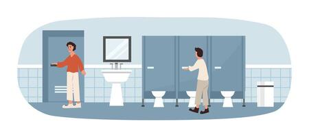 Man toilet. Male restroom. Closet restroom. Rubbish bin. Washbasin. vector