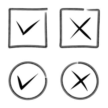 Checkmark and Cross Symbols in Square and Circle Frames vector