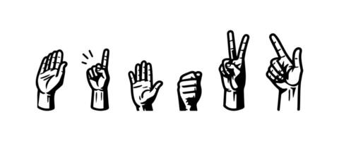 Collection of Hand Gesture Illustrations in Retro Doodle Style for Graphic Design Elements vector