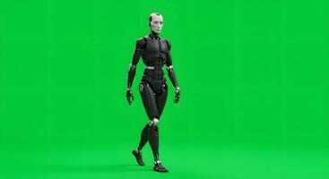 A robot walking on a green screen photo