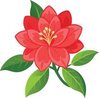 Red flower with green leaves vector