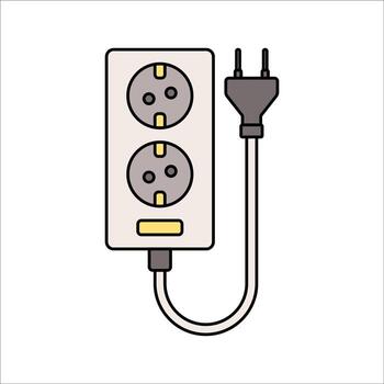Double Socket Flat design style, two socket outlet with plug, represents power access points, suitable for home, office, and technology graphics. vector
