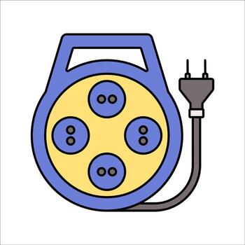 extensión cable plano diseño estilo, portátil poder extensión carrete con múltiple puntos de venta, simbolizando conveniencia y poder distribución, ideal para tecnología o hogar diseños vector