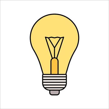 Light Bulb Flat design style, traditional incandescent bulb, symbolizing ideas, energy, and illumination, ideal for creative and technical graphics. vector