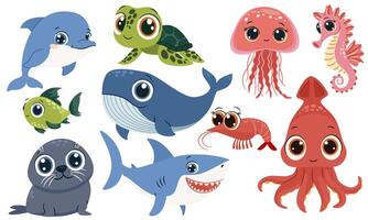 Cute marine animals illustration vector