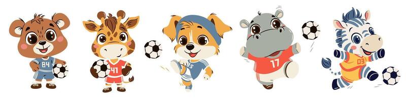 Cartoon animals playing soccer vector