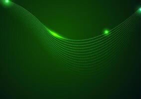 Green futuristic dotted wavy lines abstract technology background vector