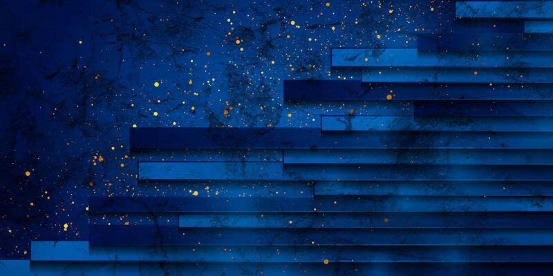 Dark blue grunge stripes abstract background with golden particles