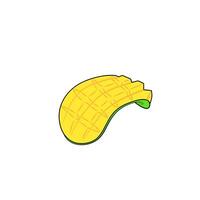 Yellow Mango Slice Cartoon Illustration Green Background. element design vector