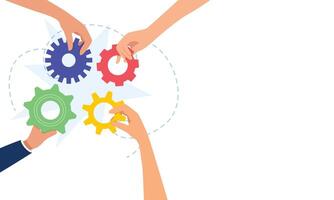 Teamwork concept, collaborative idea development, employee participation concept, interaction to get a solution. Business creative illustration for web banner. vector