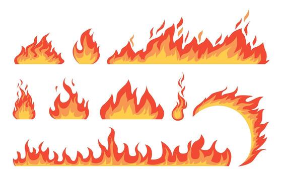 Vector flames in various shapes and sizes