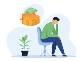 Depressed sad man. Sad casual and business people have no money. Financial problems, crisis, unemployment, poverty, bankruptcy illustration. vector