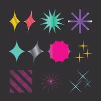 Set of spark, star, and glitter elements with colorful vibrant hologram textures. Ideal for festive design, decoration, and eye catching graphic accents. vector