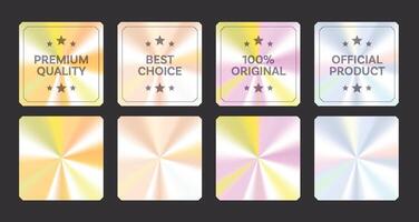 Set of colorful original and best choice sticker labels with vibrant hologram effect. Perfect for branding, packaging, promotion, and product highlights. vector