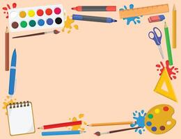 Back to school vibrant background with school supplies watercolor pencil pen ruler vector