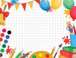 Vibrant back to school background with school supplies and decorations flat illustration vector