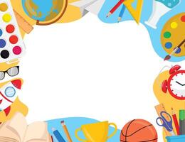 Vibrant colors back to school background with school supplies Globe books ball watercolor vector