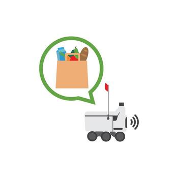 Autonomous delivery robot delivering groceries in a bag, home delivery and robotics concept isolated vector