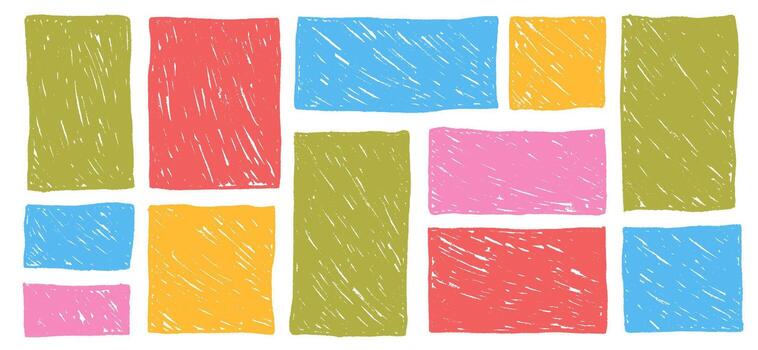 Crayon drawn colorful grunge rectangles and squares. Childish text boxes, empty speech bubbles. vector