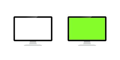 Computer monitor mockup with green screen. Blank and white desktop screen icon illustration vector
