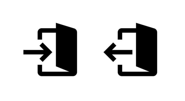 Account login and logout icon. Door with arrow symbol for enter and exit vector