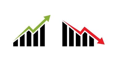 Financial bar chart with green up and red down arrow. Economic growth and decline symbol vector