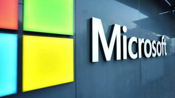 LISBON, PORTUGAL - APRIL 5, 2025. Exterior view of a Microsoft office building in Lisbon, Portugal video