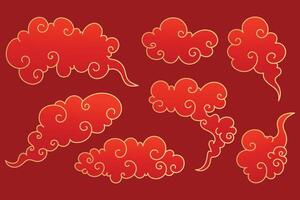 Traditional Chinese Oriental Clouds Collection. Red elegant Chinese style clouds with golden border. Asian japanese cloud ornaments set. Chinese new year clouds icons. vector