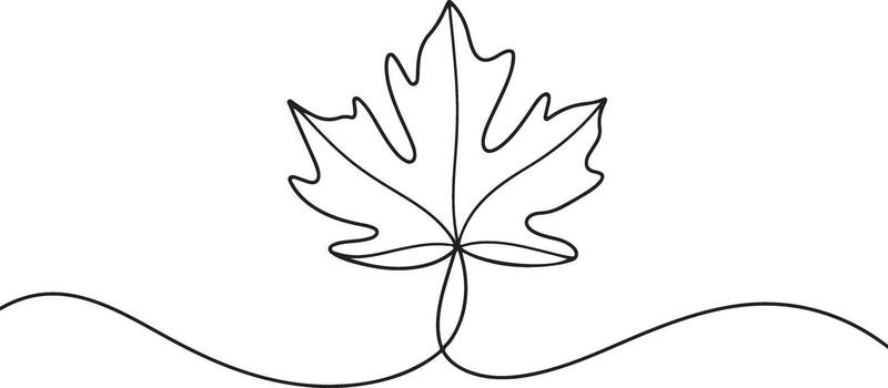 Black outline of a maple leaf with a continuous line on white background vector