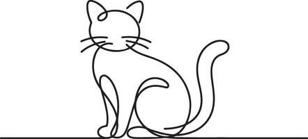 Black outline cat sitting with curved lines on white background illustration vector
