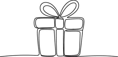 Black outline gift box with bow illustration on white background vector