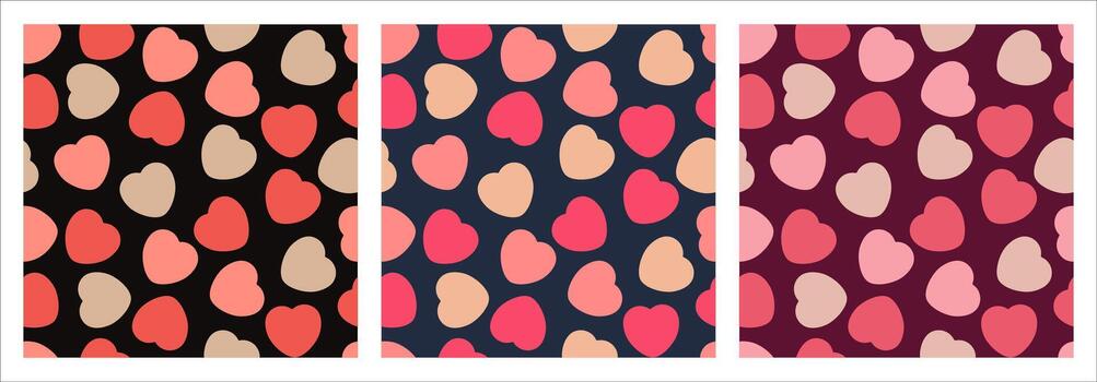 Seamless Colorful Heart Patterns in Three Contrasting Backgrounds vector