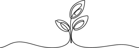 Black Line Art Plant with Three Leaves on White Background vector