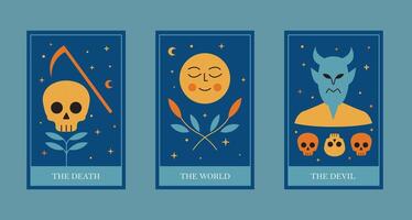 Tarot Cards Set - Death World Devil Major Arcana Mystical Illustrations vector