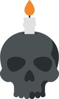 Gray Skull with White Candle and Orange Flame Halloween Decoration. vector