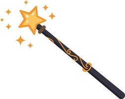 Magical StarTopped Wand with Ornate Black Handle and Sparkling Effects. vector
