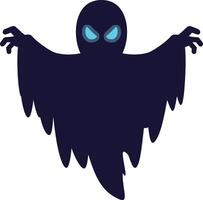 Spooky Dark Blue Ghost with Glowing Eyes and Outstretched Arms. vector