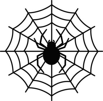 Spider in a Circular Web Simple Black and White Design. vector