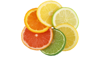 Colorful Citrus Fruit Slices Stacked Together on a Transparent Background for Healthy Eating png