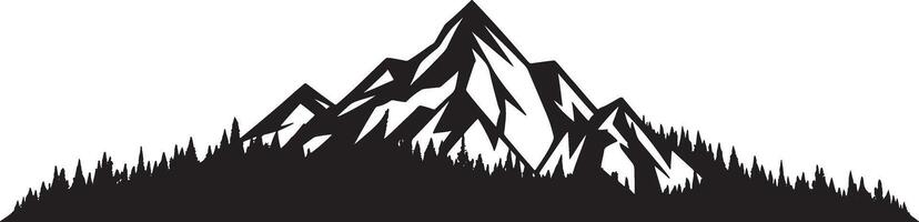 Black silhouette of jagged mountain peaks above pine forest black and white nature vector