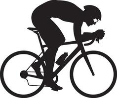 Black silhouette of a cyclist in aerodynamic racing position on a bicycle black and white vector