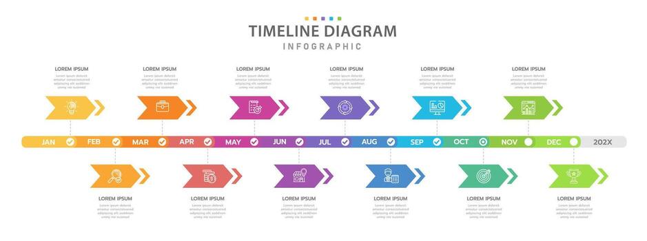 Infographic template for business with 12 Months modern Timeline diagram calendar, presentation infographic. vector