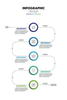 presentación infografía modelo con concepto negocio icono 5 5 paso vistoso circuito forma vector