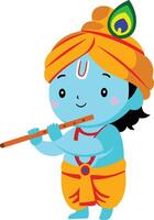 Illustration of Krishna playing flute vector