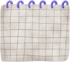 A charming, hand-drawn illustration of a blank sticky note or notepad with a grid pattern. The note features purple spiral binding at the top, giving it a playful and cute aesthetic. png